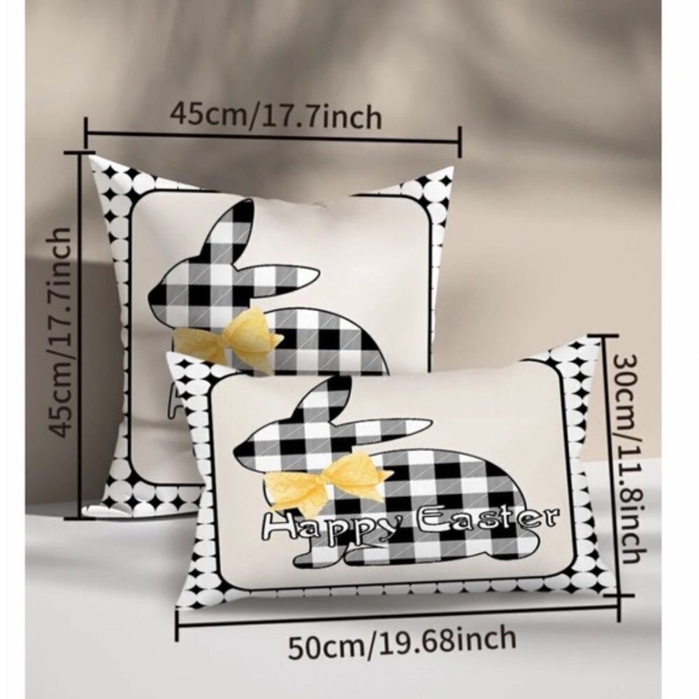 Easter Pillow Cover Buffalo Check Bunny Plaid Zipper Closure 17.7 Inch Square - Picture 4 of 13